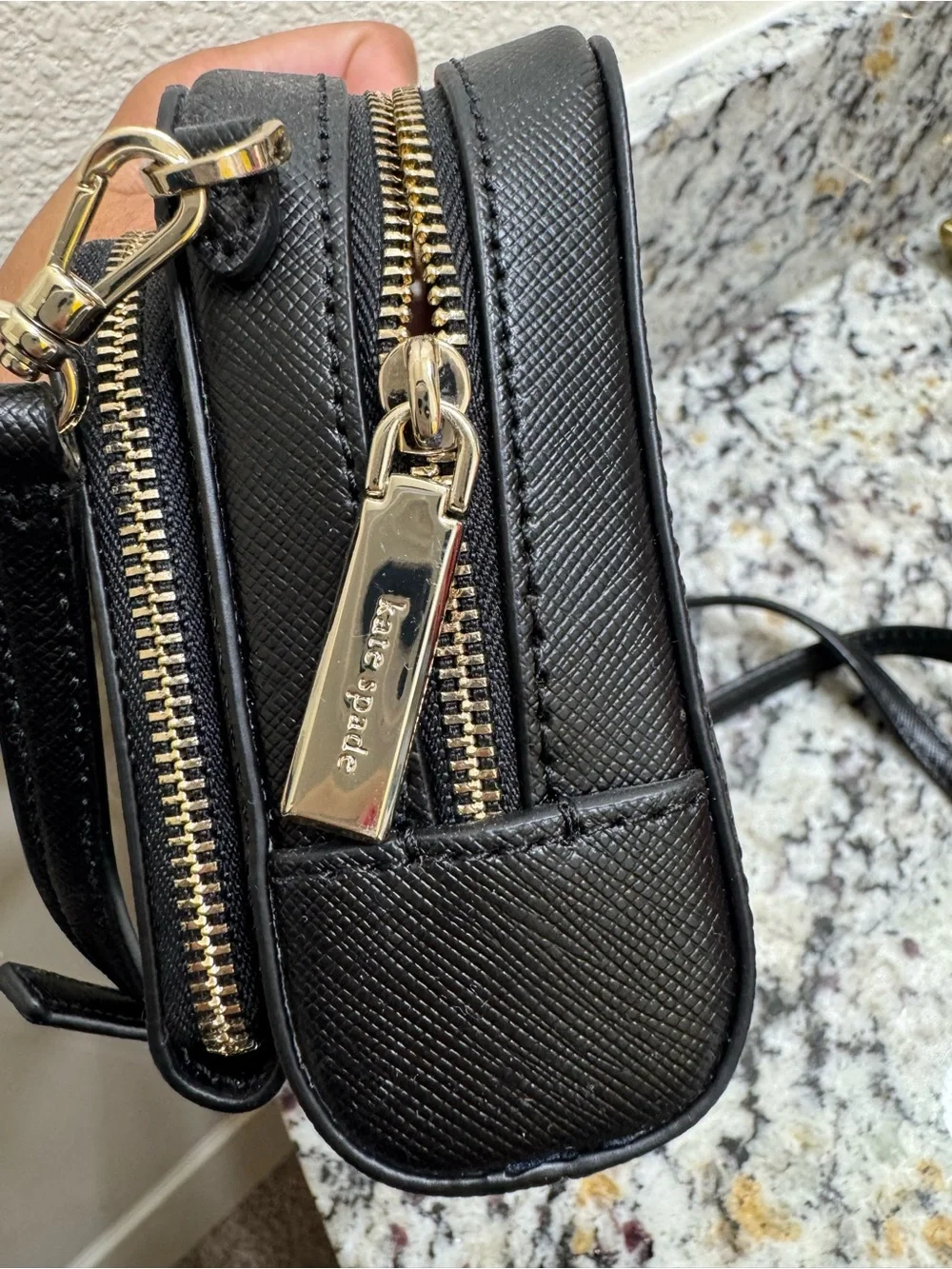 kate spade Black Saffiano Double-Zip Crossbody Bag